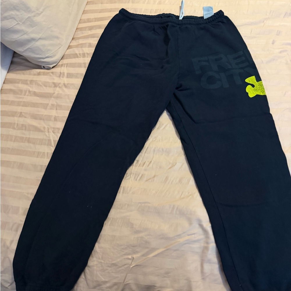 freecity Black Joggers with Neon Green Logo Accent
